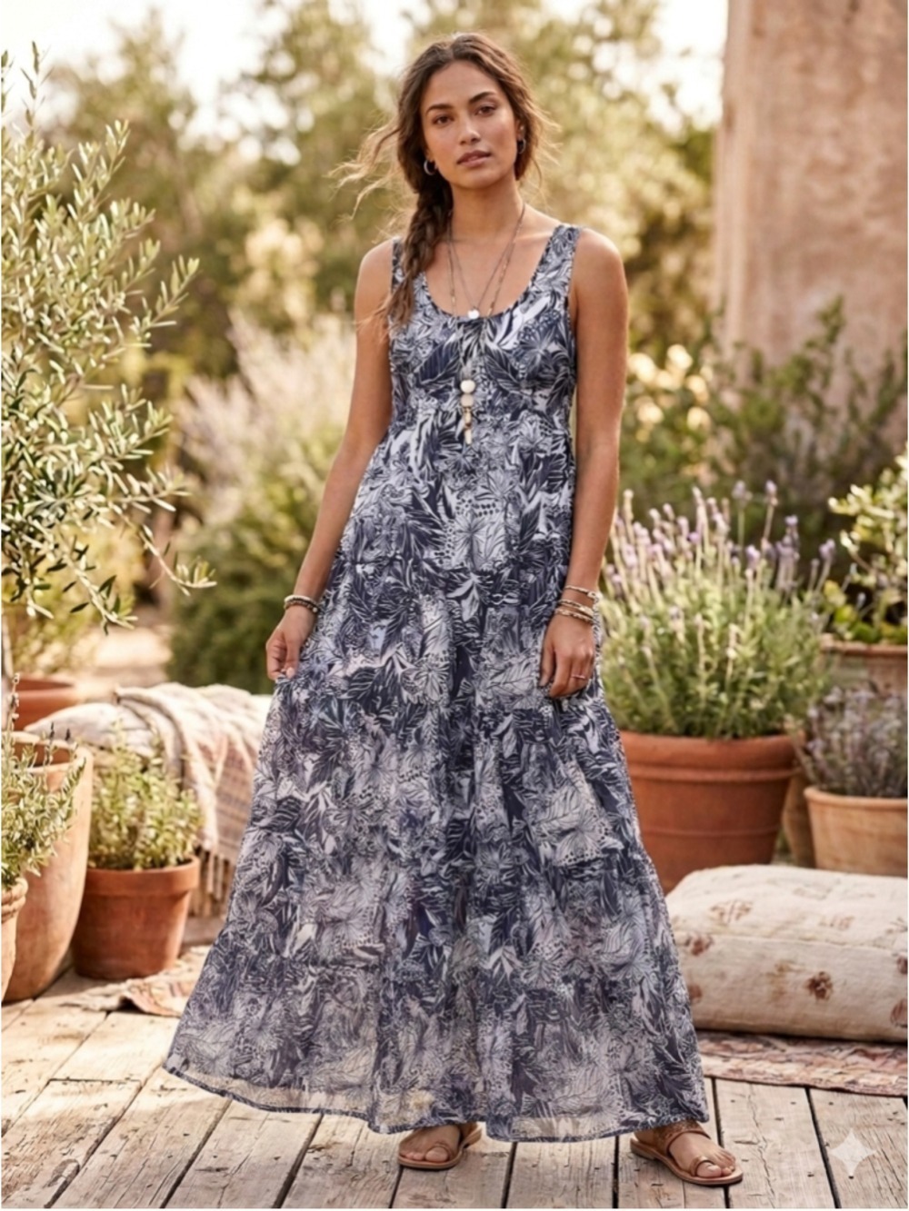Johnny Was Lina Maxi Dress Silk Cotton Blend Butterfly Print XS